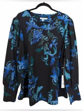 NWT Chico’s Long Sleeve Knit Top Enchanted Forest Sequins Size 4 (XXL)